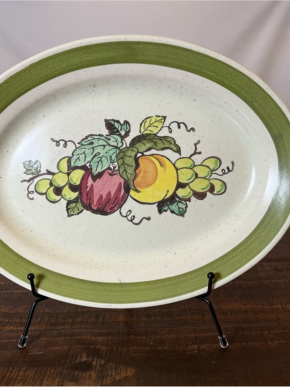 Green-Rim Ceramic Serving Platter with Fruit Motif